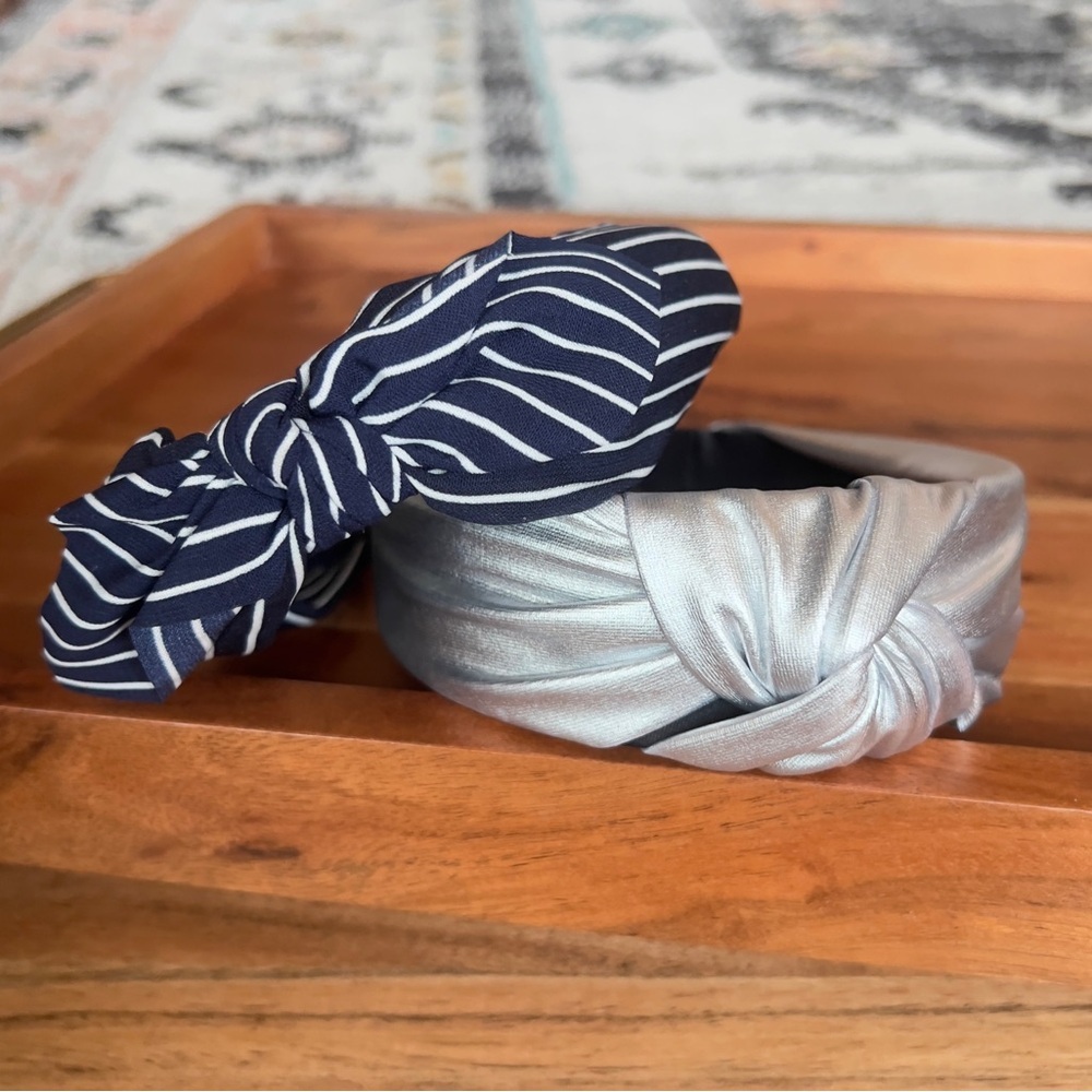 Nautical Headband Bundle! Navy and White Striped and Silver Metallic!